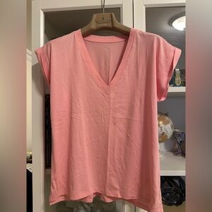 Frame Denim Pink V-Neck Short Sleeve Tee